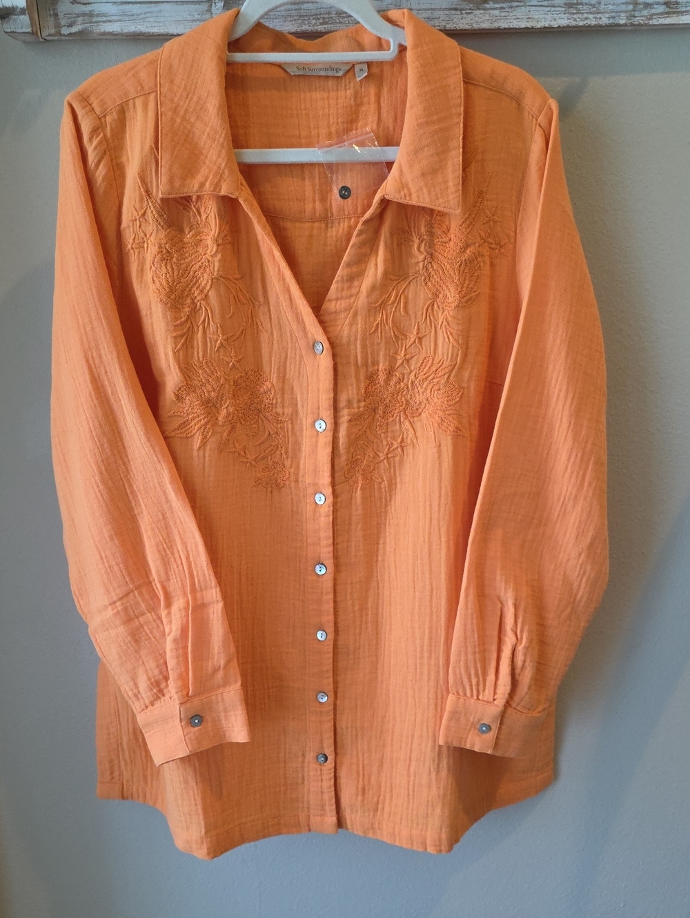 Soft Surroundings Escambia Cotton Gauze Tunic Shirt Embroidered XL New
